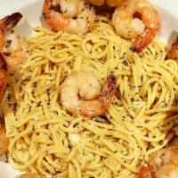 Pasta Al Ajillo (Pollo/Shrimp) · Aglio e olio-spaghetti with chicken or shrimp additional cost. and garlic bread.