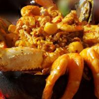 Sea Food Molcajete De Mariscos · Boiling Stone molcajete with octopus, fish, crab legs, mussels, imit crab meat, scallops and...