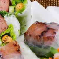 Pork Sausage Springrolls (Nem Nuong) · Includes lettuce, cucumber, chives, rice noodles, fried rice paper and pork sausage. (Qty 2)