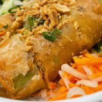 Bun W/ Veg Eggroll · Vegetarian eggrolls with rice noodles, lettuce, cucumbers, bean sprouts, pickled carrots/dai...