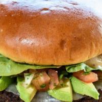 Black Bean Burger · All natural seasoned Black bean patty, provolone cheese, Chipotle ranch dressing, avocado, p...