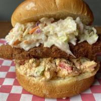 Southern Yardbird · House Battered and Fried Chicken Breast with Pimento Cheese and Creamy Cole Slaw. Served on ...