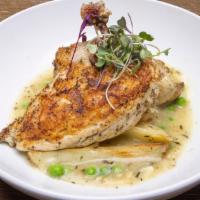 Chicken Vesuvio · White wine, rosemary, Vesuvio sauce with peas.
Served with Vesuvio potatoes