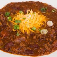 Bowl Of Chili · Gluten free. Angelo's special homemade beef chili topped with Cheddar cheese & chopped onions.