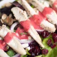 Chicken Cranberry Salad · Fresh lettuce, grilled & chilled chicken, feta cheese, cranberries, almonds, sliced red onio...