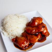 Kids Crispy Honey Shrimp · Sweet and Sour Chicken served with steamed rice or brown rice and a soda beverage