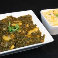 Potato And Spinach (Alo Palak) · Spinach with potato, serve with saffron rice