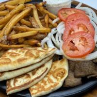 Gyro Plate · Served with French fries, garlic bread, or pita.