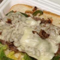 Philly Cheese Steak · Philly meat, grilled onions, grilled green peppers, mayo, tomatoes, lettuce (spicy by reques...