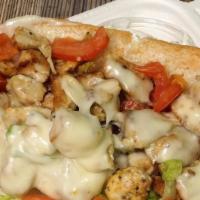 Philly Chicken Cheese Steak · grilled chicken, grilled onions, grilled green peppers, mayo, tomatoes, lettuce (spicy by re...