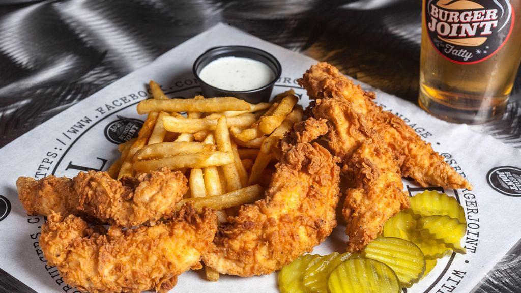 Chicken Tender Basket · House-made, hand-breaded and fried crispy. Served with a slider size of french fries