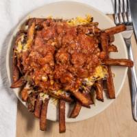 Chili Cheese Fries · Fries with finely shredded cheddar and monterrey jack melted on top with our homemade Wiener...
