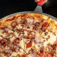 Meat Lover’S Pizza · Sausage, ham, bacon, pepperoni & mozzarella cheese.