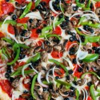 Supreme · Mozzarella Cheese, sausage, mushroom, onion, pepperoni, black olive, green pepper