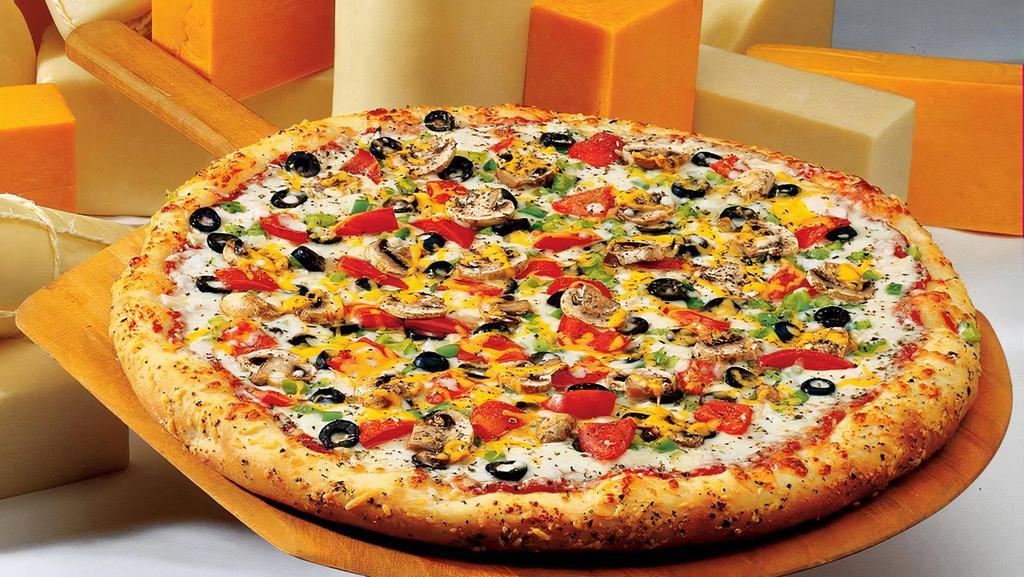 Special Pizza · Beef Pepperoni, Italian Sausage, Fresh Mushrooms, Black Olives, Green Olives, Sliced Onion, Green Pepper, Roma Tomato.