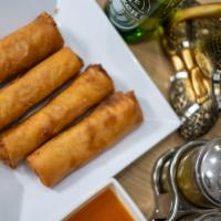 Fried Egg Rolls · Four fried spring rolls stuffed with pork, silver-thread noodles with veggies.