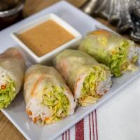 Fresh Summer Spring Rolls  · Two rolls stuffed with shrimp, chicken, vegetables and noodles served with peanut curry sauce.