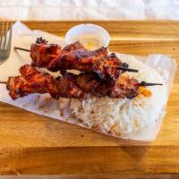 Bbq Pork Sticks · Marinated pork in our original marinade and seasonings, skewered and grilled.