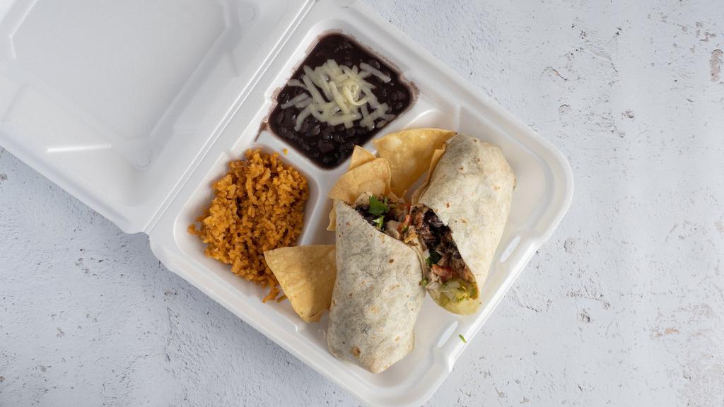Burrito Plato · Cheese, meat, pico de gallo, rice, and black beans.