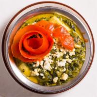 Saag Paneer · Spinach & green peas cooked in creamy sauce.