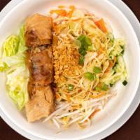 Vegan Vermicelli Bowl · Vegan. Vermicelli noodles are served dry and at room temperature, layered with shredded lett...