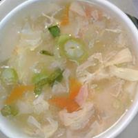 Egg Drop Soup · Soup with egg and some veggies like carrots,chestnut,onions and baby shrimp. Please let us k...