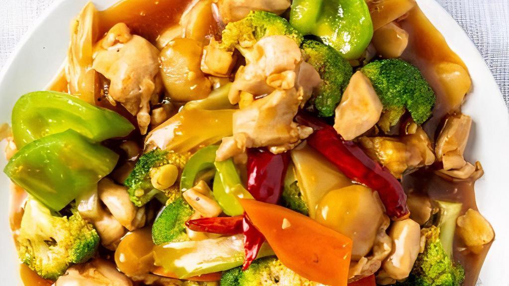 Hunan Chicken · Spicy diced chicken with mixed veggies.  Level of spiciness 1 to 5.