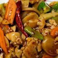 Yu Hsiang Chicken · chicken with mushrooms, celery,bamboo,carrots and green pepper.  Please state level of spici...