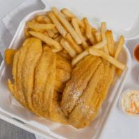 Large Catfish Fillets · 4 pieces Catfish Fillets. Served with fries and bread.