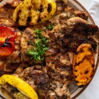 Deboned Chicken · Halal. garlic marinated white and dark meat chicken charbroiled and tossed in our seasoning ...