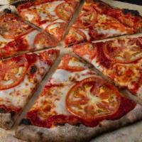 Margherita · Coal fired pizza sauce, fresh mozzarella, tomato, fresh basil.