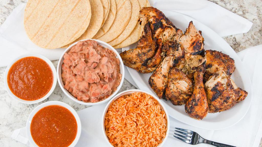 🇲🇽 Mixed ➤ ½ Flame-Grilled Mexican Chicken Dinner! ★★★★★ · Build-your-own CHICKEN TACOS! • Leg • Thigh • Breast • Wing • Rice • Beans • Tortillas • Salsa! Char-Broiled Mexican Chicken! (4 Pieces)