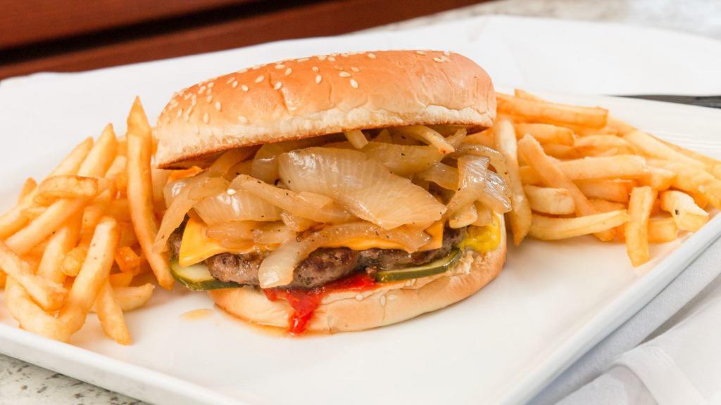 Big Baby ⅓ Lb. Cheeseburger! · Juicy 1/3 lb. Cheeseburger  Ketchup  Mustard  Pickles  Grilled Onions!.