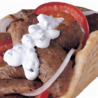 Gyros Sandwich! · Freshly Sliced Gyros on Grilled Pita Bread  Tomatoes  Onions  Gyro sauce!.