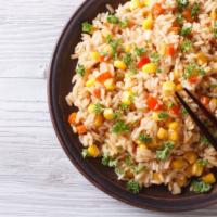 Vegetable Fried Rice · Delicious mix of vegetables with fried rice. Served with customer's choice of 2 sauces.