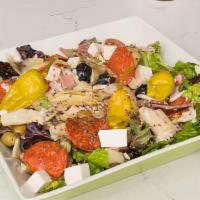 Antipasto Salad · Salami, pepperoni, mozzarella, ham, capicola, pepperoncini, green and black olives, fresh mo...
