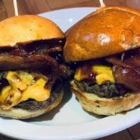 Double Bacon Burger Sliders · Two Bacon Cheese Burger Sliders made with Black Angus Burger Patties, Bacon and American Che...