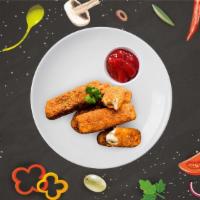 Mozzarella Cheese Strips (5 Pcs) · 5 pieces of mozzarella cheese fingers crumbed and pan fried till golden and crisp