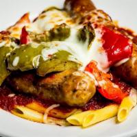 Sausage Dip · Two spicy sausage links served with mostaccioli pasta, roasted peppers, classic tomato sauce...