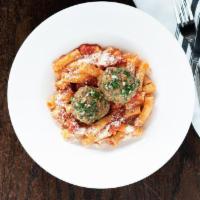 Rigatoni & Porchetta Meatballs · Rigatoni with Porchetta meatballs and our famous spicy Arrabiata sauce OR classic tomato sauce