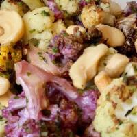 Chimichurri Tri-Colored Cauliflower · Roasted cauliflower, Lemon, garlic, toasted cashews. Vegan