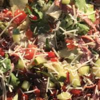 1/2 Chopped Salad · Balsamic dressing, iceberg, romaine, tomatoes, cucumbers, onions, red peppers, salami, capic...