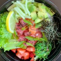 Tuna / Salmon Poke Salad (No Rice)  · Tuna / Salmon , avocado, cucumber, lettuce,  seaweed salad, seaweed flakes, scallions, sesam...