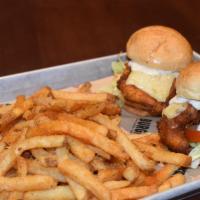 Buffalo Chicken · Two Crispy Chicken sliders, Hand-breaded, tossed in spicy buffalo sauce, topped with lettuce...