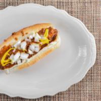 Coney Island · Our famous hot dog topped with chili, mustard and chopped onion in a steamed bun.