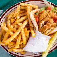 Little Joe'S Pita · Breaded chicken strips with lettuce, tomatoes, mayo, Swiss and American cheese.