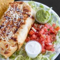 Seafood Burrito · Shrimp and crab meat grilled with onions, tomatoes and bell peppers wrapped in a big tortill...