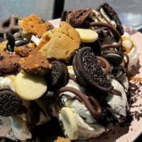 Cookie Lovers · Cookies & cream ice cream, Oreo® pieces, mixed cookies, chocolate & caramel sauce, chocolate...
