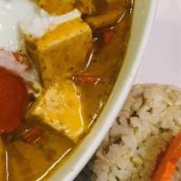 Panang Curry · Carrot, baby corn, peas, broccoli in panang  curry sauce