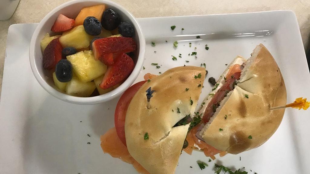 Bagel & Smoked Salmon · Tomatoes, cream cheese, red onions and capers.